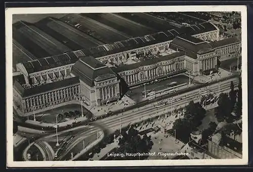 AK Leipzig, Hauptbahnhof vom Flugzeug aus