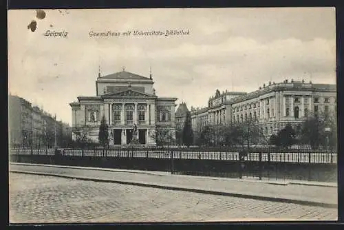 AK Leipzig, Gewandhaus mit Universitäts-Bibliothek