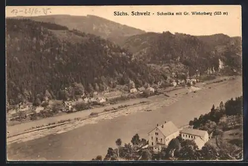 AK Schmilka, Ortsansicht mit Gr. Winterberg