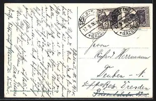 AK Schlettau i. Erzgeb., Ortsansicht mit dem Scheibenberg