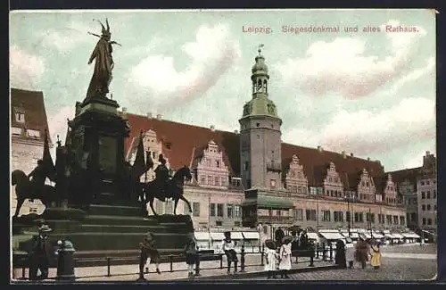 AK Leipzig, Siegesdenkmal und altes Rathaus