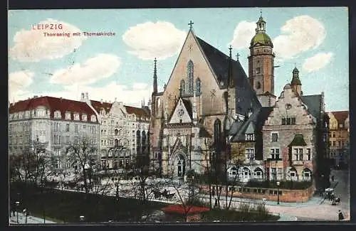 AK Leipzig, Thomasring mit Thomaskirche und Droschken