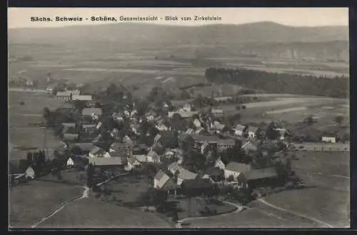 AK Schöna / Sächs. Schweiz, Gesamtansicht, Blick vom Zirkelstein