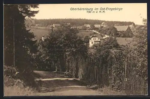 AK Oberbärenburg i. Ost-Erzgeb., Ortsansicht von einer Anhöhe aus