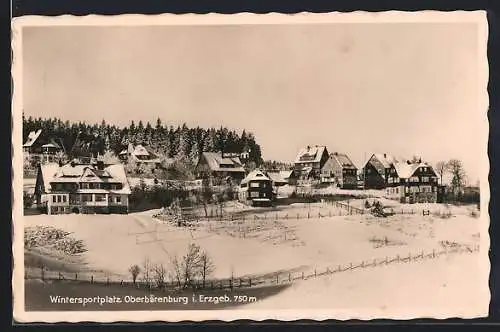 AK Oberbärenburg i. Erzgeb., Ortsansicht im Winter