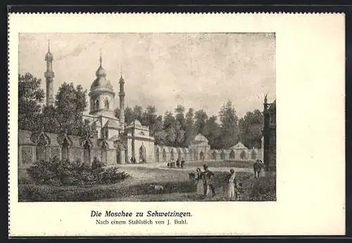 Künstler-AK Schwetzingen, Blick zur Moschee