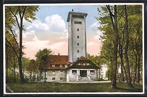 AK Gönningen, Ansicht vom Jubiläumsturm des Schwäbischen Albvereins 1913, Erweiterungsbau 1927 auf dem Rossberg