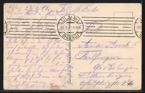 AK Ulm / Donau, marschierende Soldaten auf der Donaubrücke