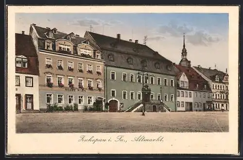 AK Zschopau, Altmarkt mit Hotel Stadt Wien