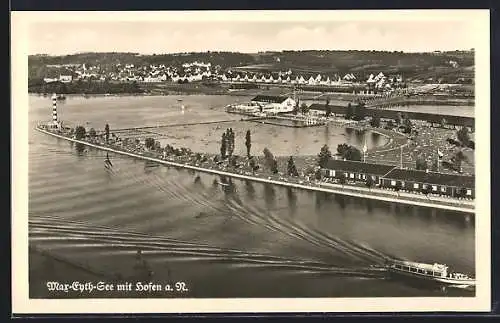 AK Stuttgart-Hofen, Max-Eyth-See, Hafen, Gaststätte mit Strand-Kaffee