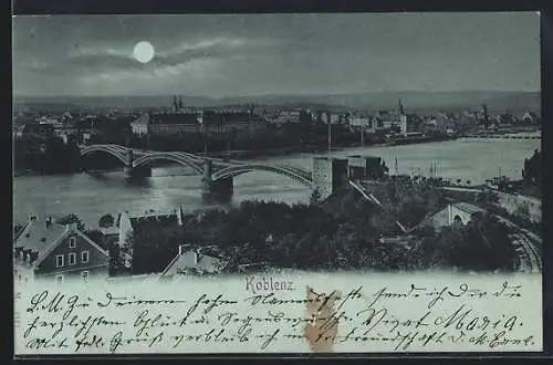 AK Koblenz, Stadtpanorama mit Brücke aus der Vogelschau