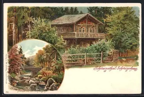 Lithographie Schwarzburg, Gasthaus Schweizerhaus