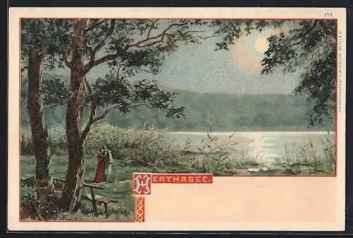 Lithographie Sassnitz, Partie am Herthasee