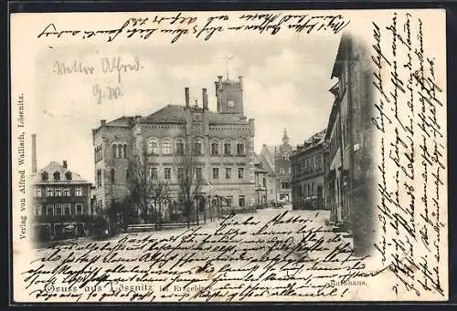 AK Lössnitz im Erzgebirge, Blick zum Rathaus