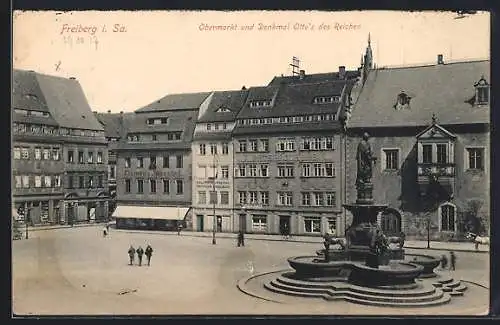AK Freiberg i. Sa., Obermarkt und Denkmal Ottos des Reichen