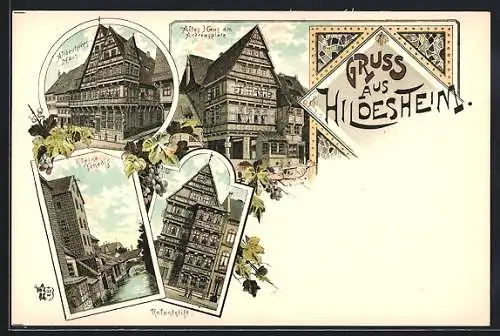 Lithographie Hildesheim, Altes Haus am Andreasplatz, Altdeutsches Haus