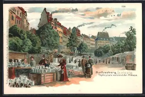 Sonnenschein-Lithographie Leipzig, Barfussberg, Töpferplatz während der Messe