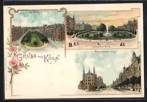 Lithographie Köln-Neustadt, Deutscher Ring, Kaiser-Wilhelm-Ring, Hohenzollern-Ring