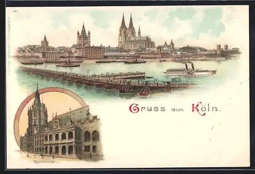 Lithographie Köln, Rathaus, Ortsansicht