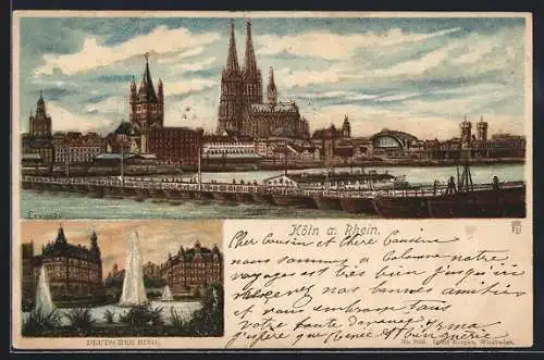 Lithographie Köln-Neustadt, Schiffbrücke, Deutscher Ring
