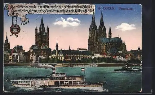 AK Coeln, Panorama über den Rhein mit Dom