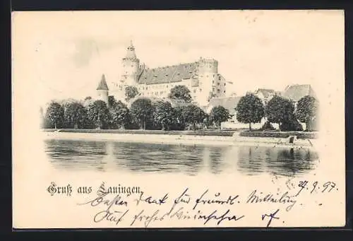 AK Lauingen, Schlossansicht über die Donau