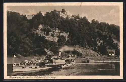 AK Weserdampfer unter Schloss Fürstenberg