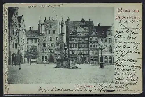 AK Hildesheim, Marktplatz mit Brunnen