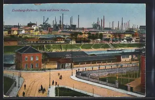 AK Duisburg-Ruhrort, Blick auf Hütte Phönix, Dampfer