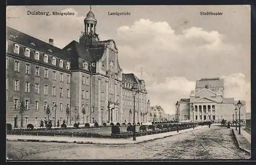 AK Duisburg, Königsplatz mit Landgericht und Stadttheater