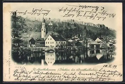 AK Wolfratshausen, Teilansicht mit Fluss und Kirche