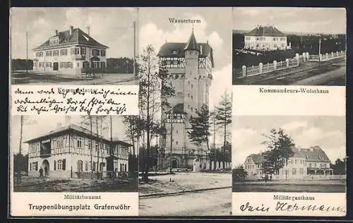 AK Grafenwöhr, Truppenübungsplatz-Kommandantur, Militärbauamt, Wasserturm, Kommandeurs-Wohnhaus, Militärgasthaus