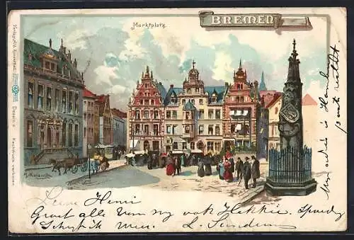 Künstler-AK Bremen, Marktplatz