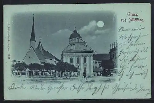 AK Altötting, Markt mit Kirche
