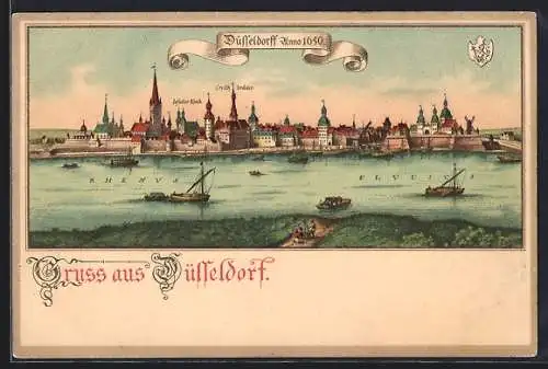 Lithographie Düsseldorf, Ortsansicht anno 1650