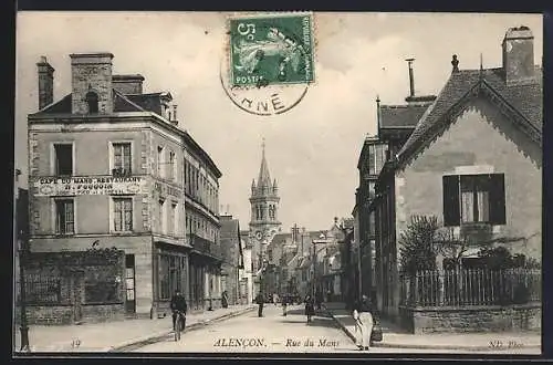 AK Alencon, Rue du Mans, Strassenpartie