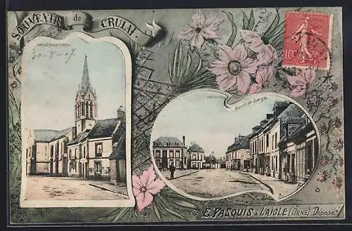 AK Crulai /Orne, L`Église, Route de Laigle, Passepartout