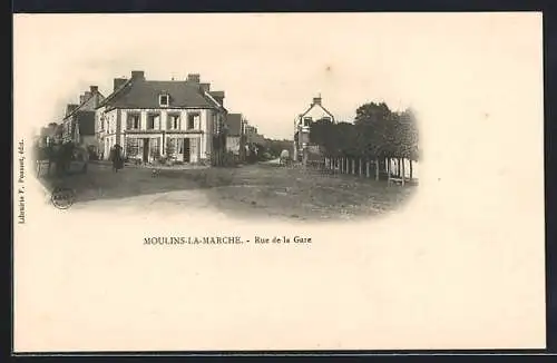 AK Moulins-la-Marche, Rue de la Gare, Strassenpartie