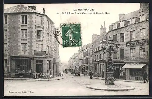 AK Flers /Normandie, Place Cantrale et Grande Rue