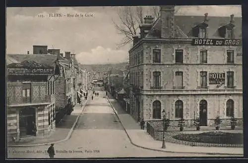 AK Flers, Hotel du Gros, Rue de la Gare