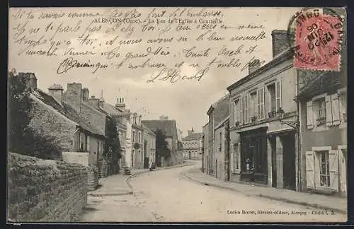 AK Alencon /Orne, La Rue de l`Eglise à Courteille, Strassenpartie