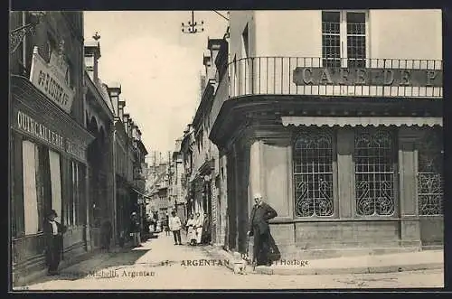 AK Argentan, Rue de l`Horloge, Strassenpartie