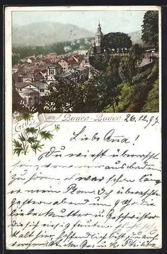 AK Baden-Baden, Teilansicht mit Kirche