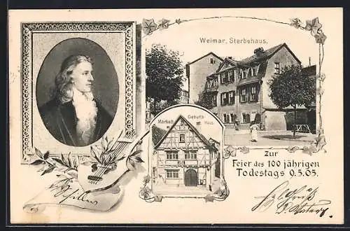 AK Weimar, Sterbehaus Schillers und Geburtshaus in Marbach