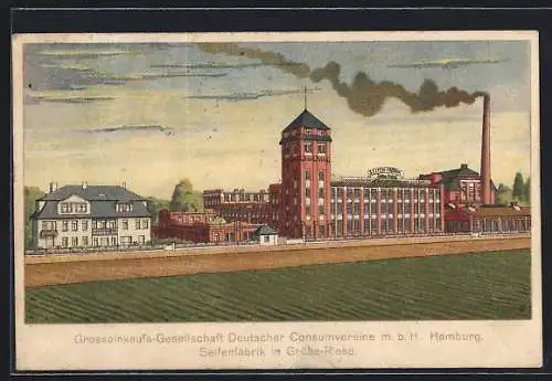 AK Gröba-Riesa, Gesamtansicht Seifenfabrik