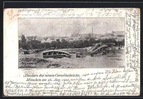 AK München, Einsturz der neuen Corneliusbrücke 1902