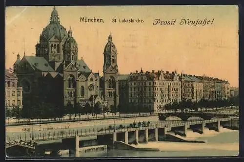 AK München, St. Lukaskirche, Neujahrsgruss