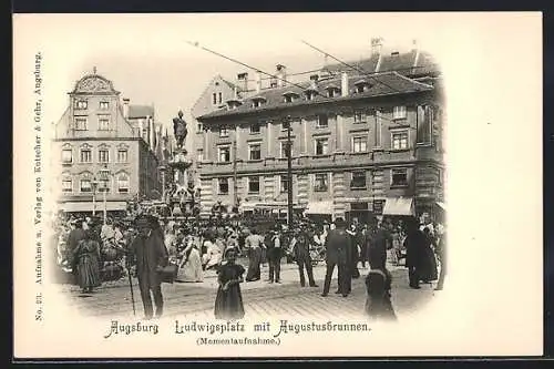 AK Augsburg, Ludwigsplatz mit Augustusbrunnen