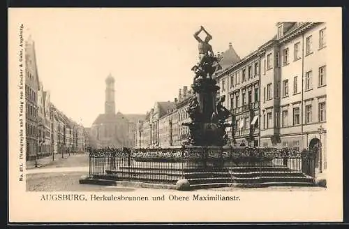 AK Augsburg, Herkulesbrunnen und Obere Maximilianstrasse