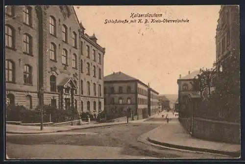 AK Kaiserslautern, Schlossstrasse mit K. B., Kreis-Oberrealschule